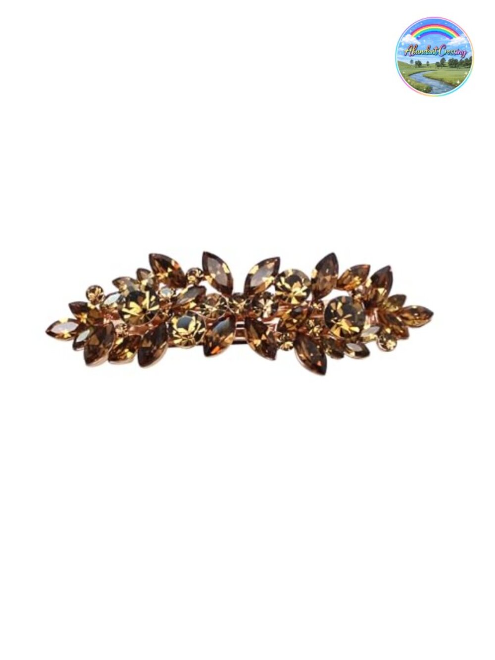 Rhinestone Floral Hair Barrette Clip Rose Gold Plated Zinc Alloy 3 Inch